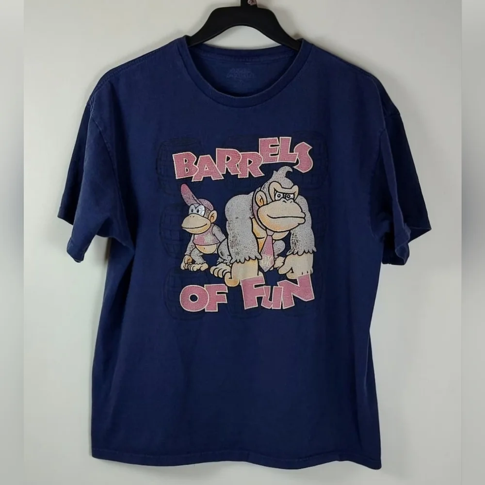Vintage BARRELS OF FUN Donkey Kong Nintendo Graphic T-shirt Mens XL Throwback - Picture 1 of 5